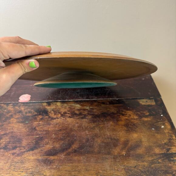 Vintage Oak 16" diameter Lazy Susan with Oak wood base with felt bottom - Picture 5 of 6